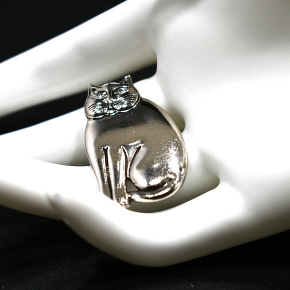 Vintage Laurel Burch Mystic Cat Brooch, Rhodium Plated - Picture 2 of 10